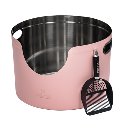 Pink Stainless Steel Cat Round Litter Box from Fussy Cat