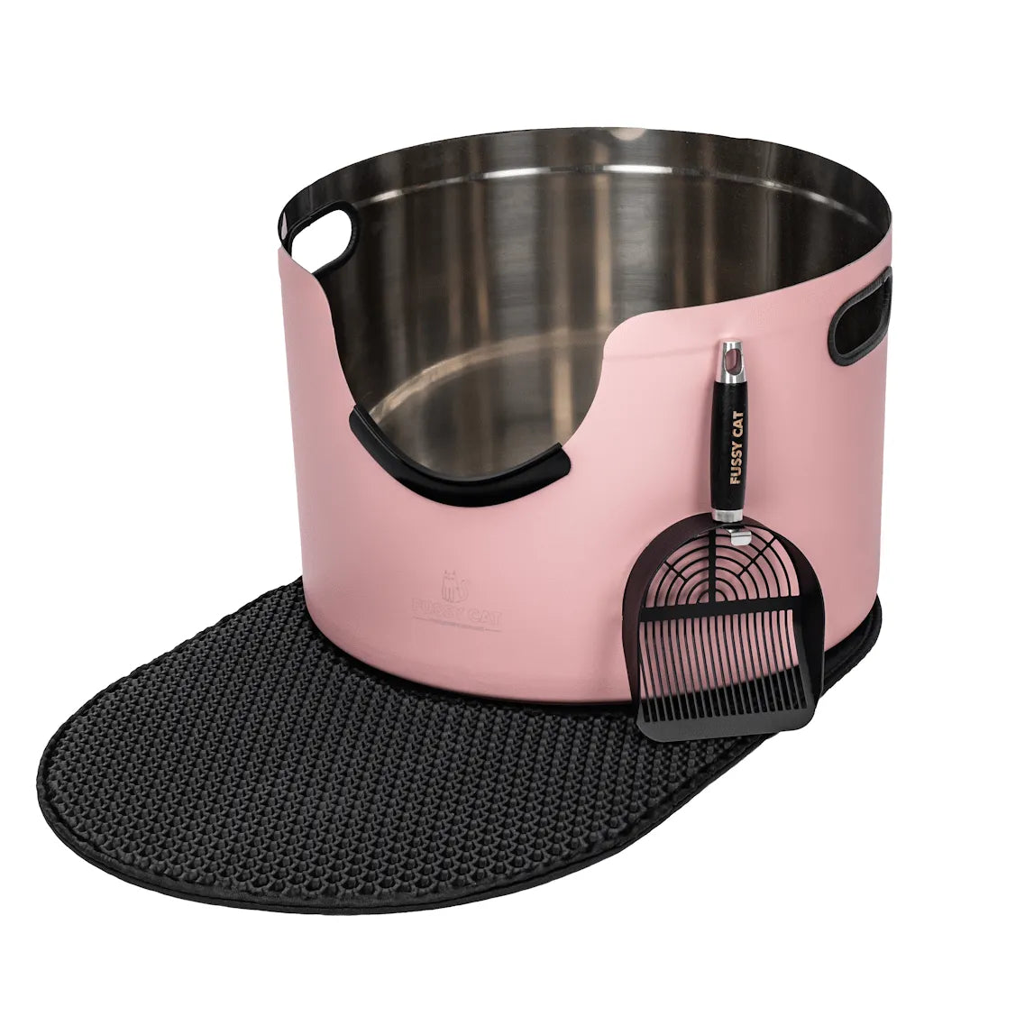 Fussy Cat Round Stainless Steel Litter Box in Pink