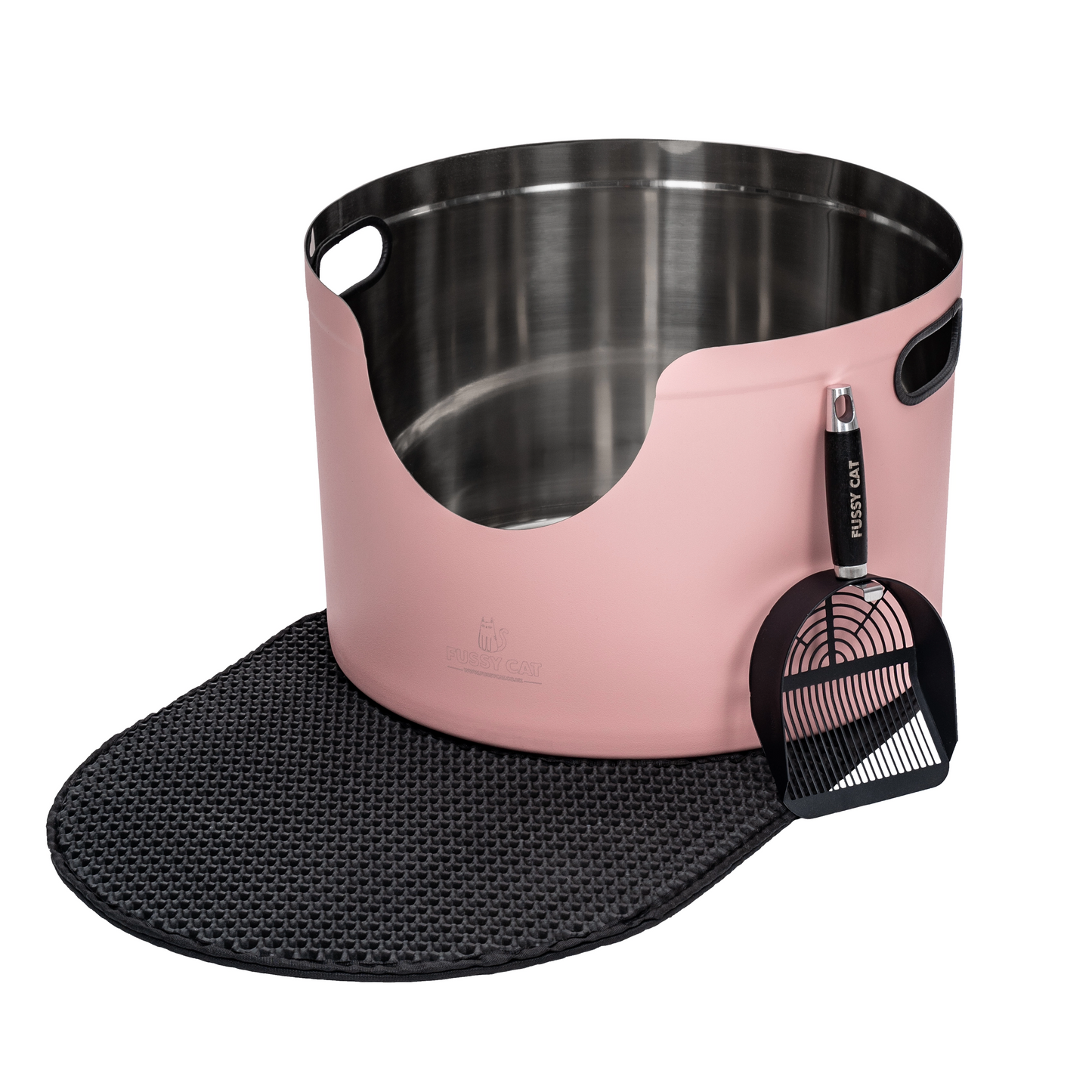Stainless Steel Cat Round Litter Box in Pink from Fussy Cat