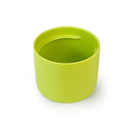 Lime green ceramic Fussy Cat water fountain base with a smooth, cylindrical design.