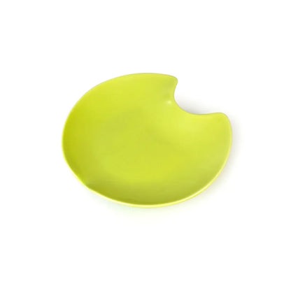 Lime green ceramic Fussy Cat water fountain base with a curved, spill-resistant design.