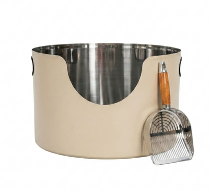 Fussy Cat Stainless Steel Round Cat Litter Box in Cream