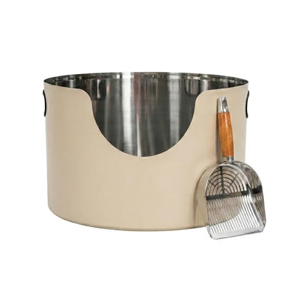 Fussy Cat Stainless Steel Round Cat Litter Box in Cream