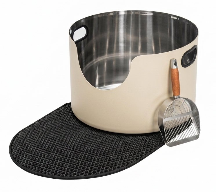 Fussy Cat Stainless Steel Round Cat Litter Box in Cream