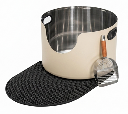 Fussy Cat Stainless Steel Round Cat Litter Box in Cream