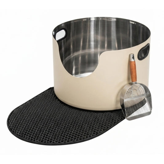 Fussy Cat Stainless Steel Round Cat Litter Box in Cream