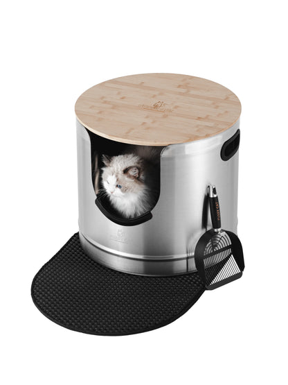 Fussy Cat - The Tall Litter Box, 64 Litres. With Litter Mat & Scoop.