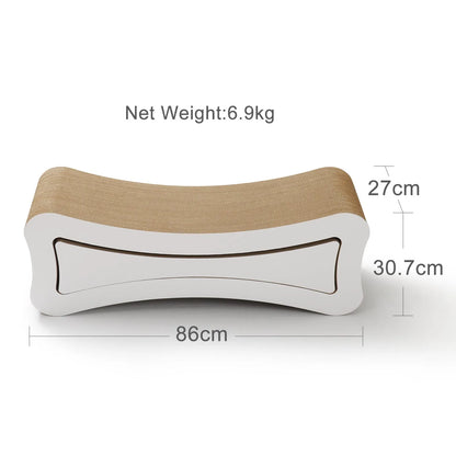 Extra large 86cm corrugated cardboard cat scratcher lounge with white wave design.