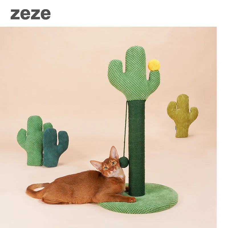 ZEZE Cactus Cat Scratching Post – 65cm Tall with Sisal Rope & Pom-Pom Toy-Fussy Cat