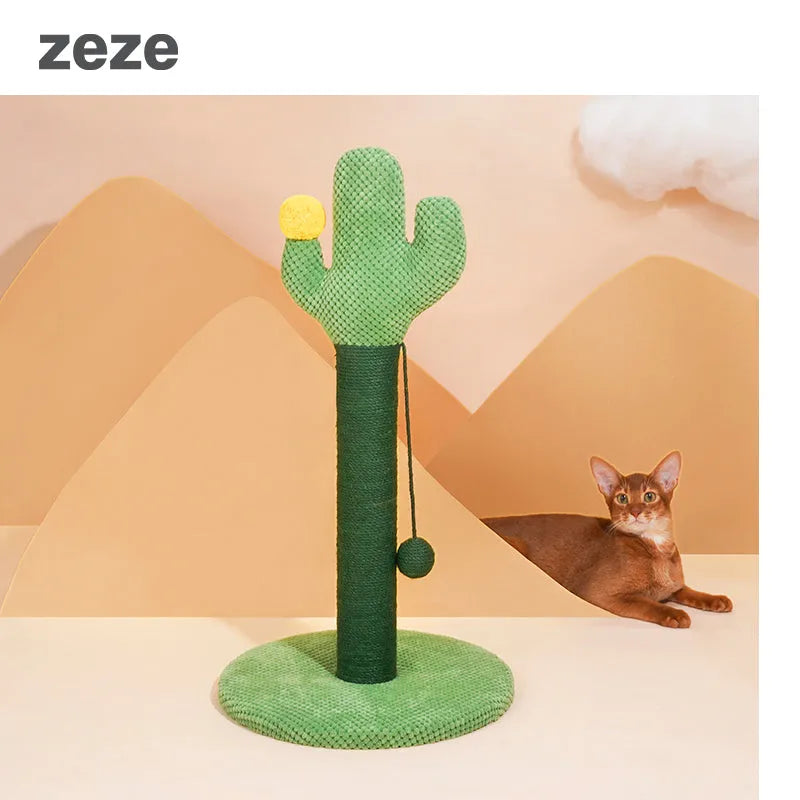 ZEZE Cactus Cat Scratching Post – 65cm Tall with Sisal Rope & Pom-Pom Toy-Fussy Cat