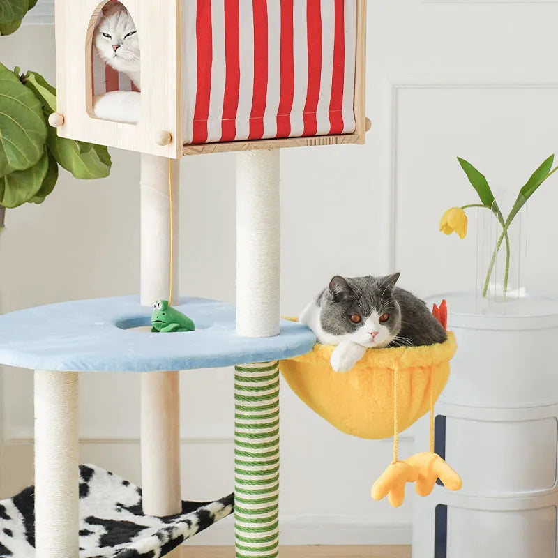 ZEZE Farmhouse Cat Tree – 138cm Multi-Level Climbing & Scratching Tower-Fussy Cat