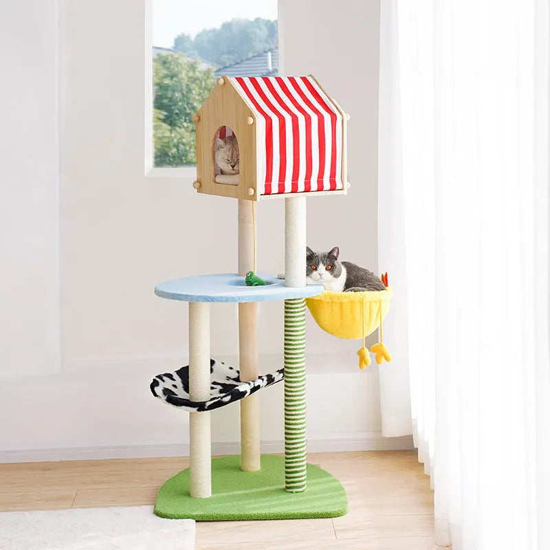 ZEZE Farmhouse Cat Tree – 138cm Multi-Level Climbing & Scratching Tower-Fussy Cat