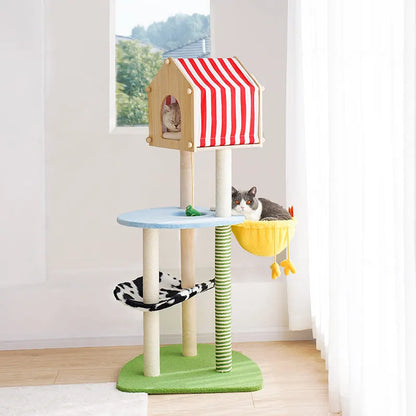 ZEZE Farmhouse Cat Tree – 138cm Multi-Level Climbing & Scratching Tower-Fussy Cat