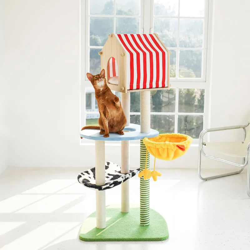 ZEZE Farmhouse Cat Tree – 138cm Multi-Level Climbing & Scratching Tower-Fussy Cat