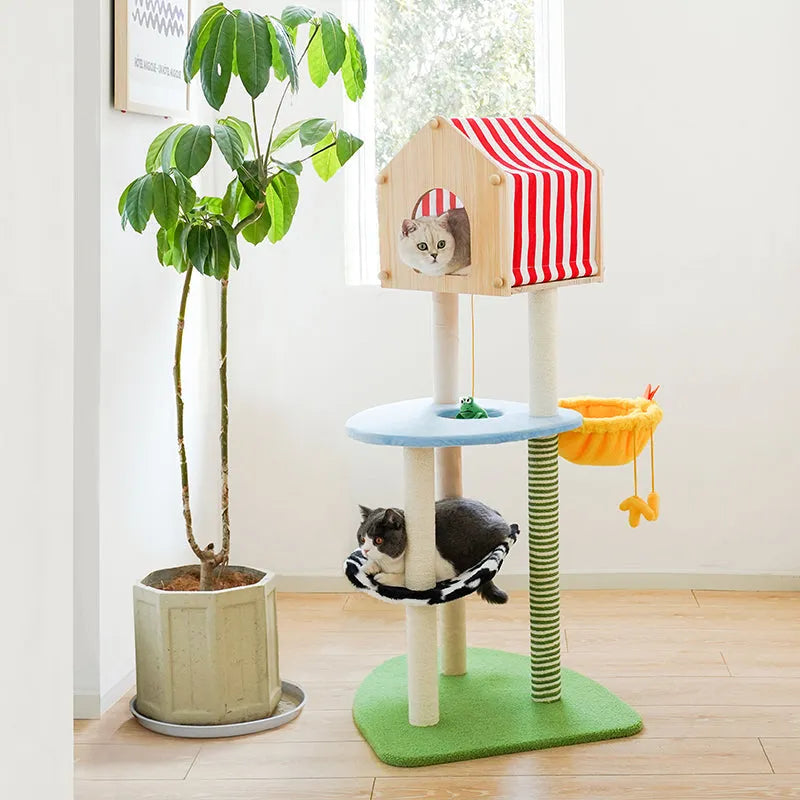 ZEZE Farmhouse Cat Tree – 138cm Multi-Level Climbing & Scratching Tower-Fussy Cat