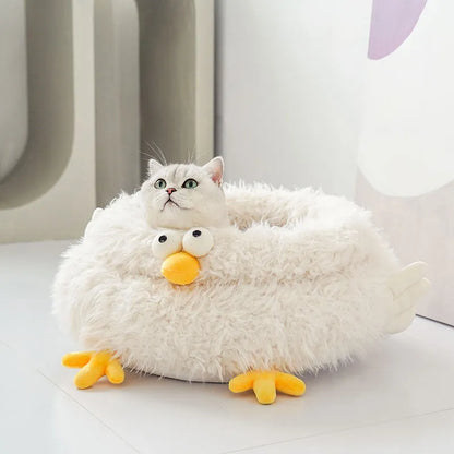 ZEZE Gugu Chicken Cat Bed – Plush Round Nest with Raised Sides-Fussy Cat