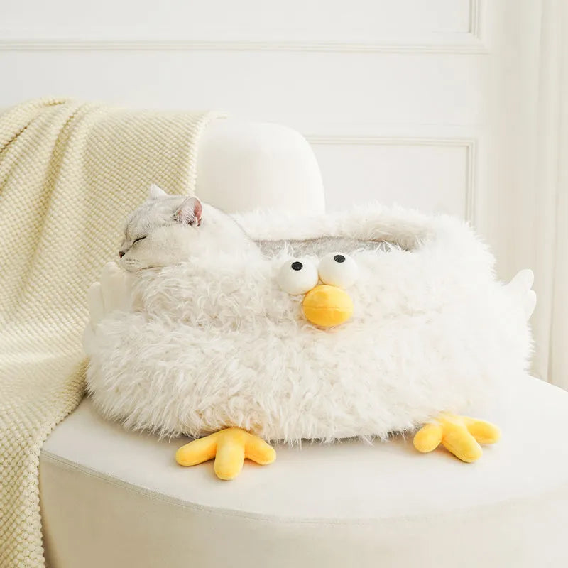 ZEZE Gugu Chicken Cat Bed – Plush Round Nest with Raised Sides-Fussy Cat