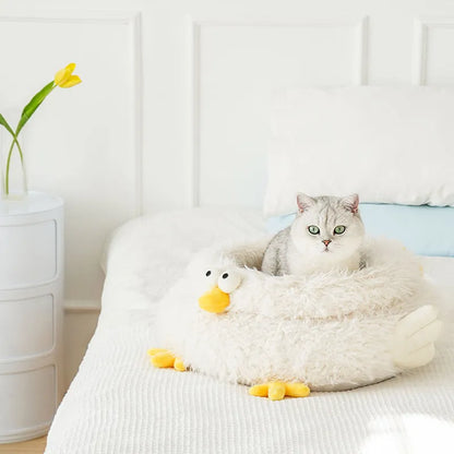 ZEZE Gugu Chicken Cat Bed – Plush Round Nest with Raised Sides-Fussy Cat