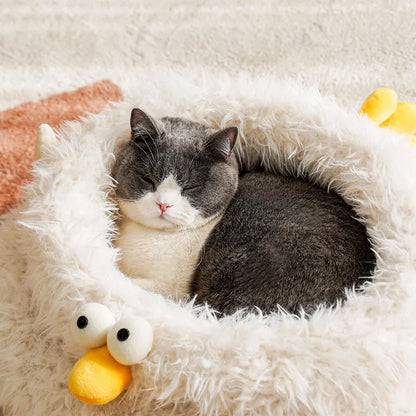 ZEZE Gugu Chicken Cat Bed – Plush Round Nest with Raised Sides-Fussy Cat