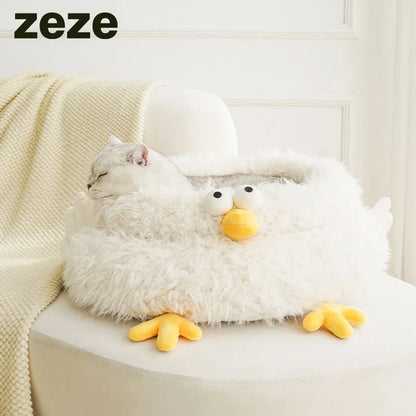 ZEZE Gugu Chicken Cat Bed – Plush Round Nest with Raised Sides-Fussy Cat