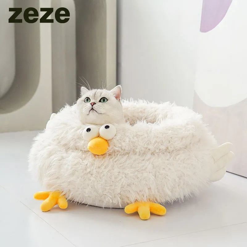 ZEZE Gugu Chicken Cat Bed – Plush Round Nest with Raised Sides-Fussy Cat