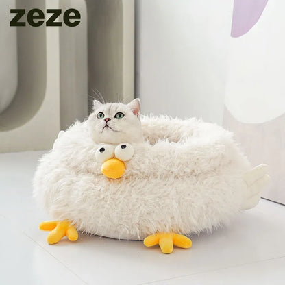 ZEZE Gugu Chicken Cat Bed – Plush Round Nest with Raised Sides-Fussy Cat