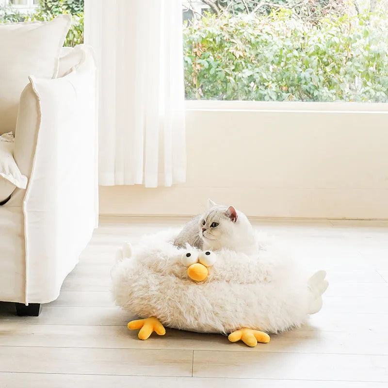 ZEZE Gugu Chicken Cat Bed – Plush Round Nest with Raised Sides-Fussy Cat