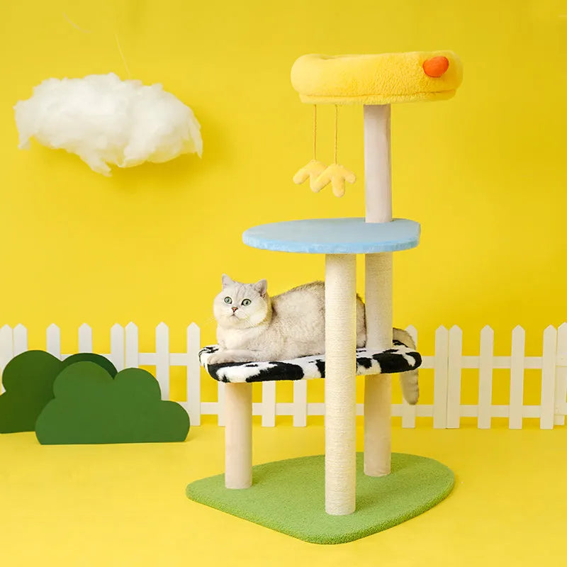 ZEZE Happy Farm Cat Tree – 105cm Multi-Level Climbing & Scratching Tower-Fussy Cat