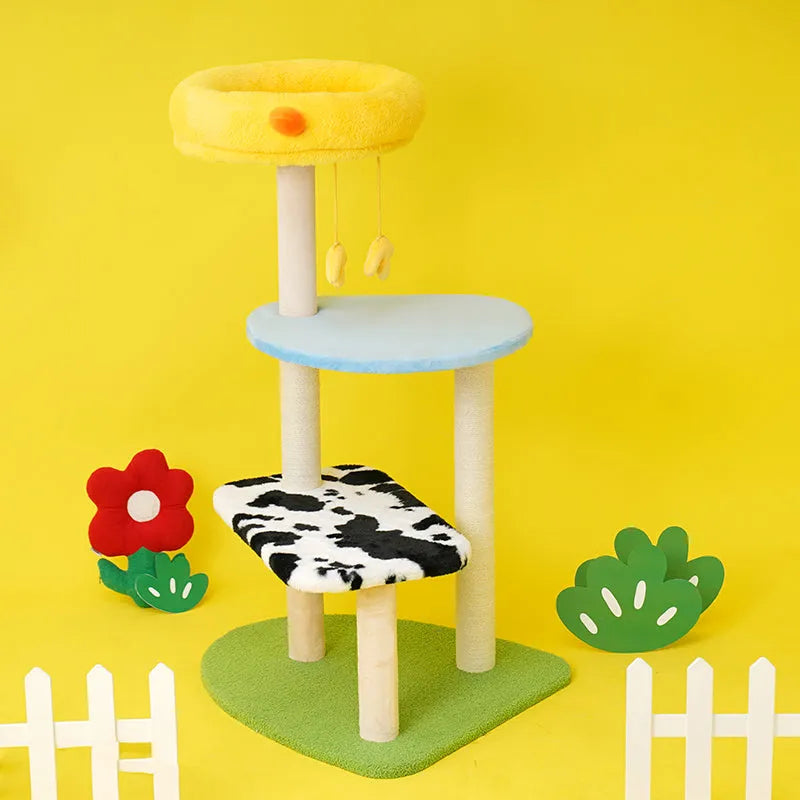 ZEZE Happy Farm Cat Tree – 105cm Multi-Level Climbing & Scratching Tower-Fussy Cat