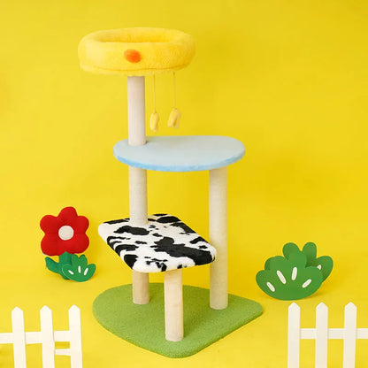 ZEZE Happy Farm Cat Tree – 105cm Multi-Level Climbing & Scratching Tower-Fussy Cat