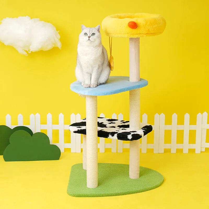ZEZE Happy Farm Cat Tree – 105cm Multi-Level Climbing & Scratching Tower-Fussy Cat
