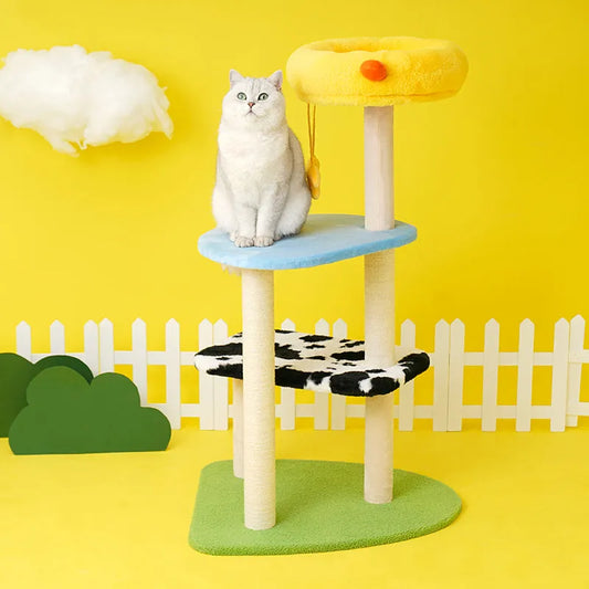 ZEZE Happy Farm Cat Tree – 105cm Multi-Level Climbing & Scratching Tower-Fussy Cat