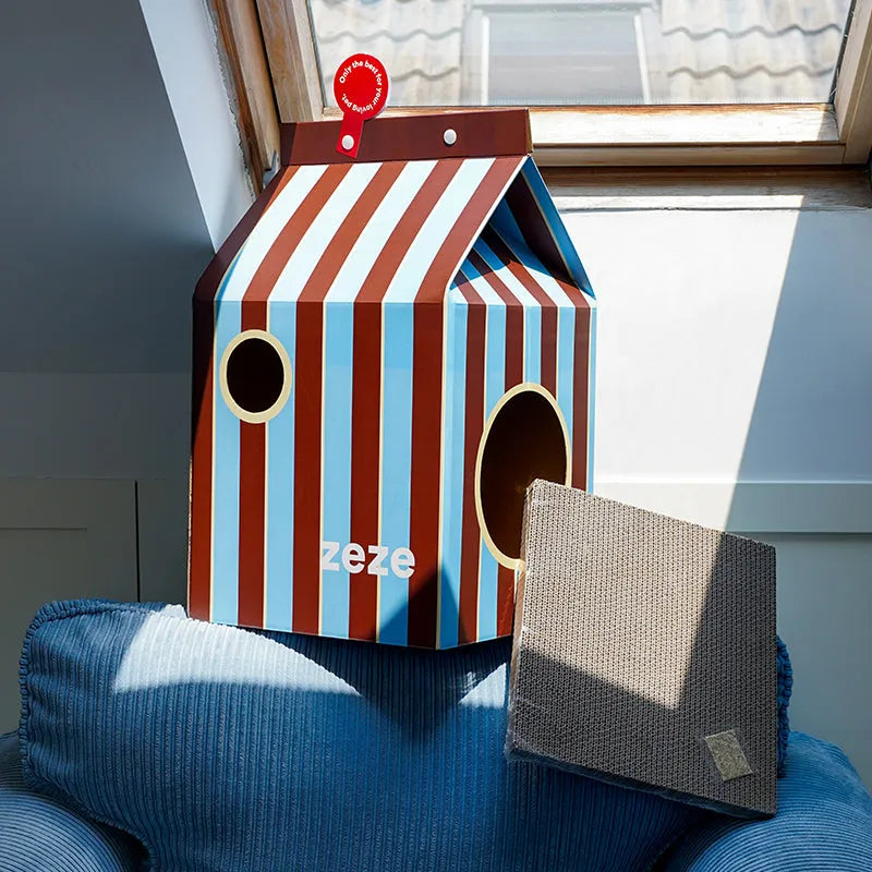 ZEZE Milk Carton Cat House – Cardboard Hideaway & Playhouse-Fussy Cat