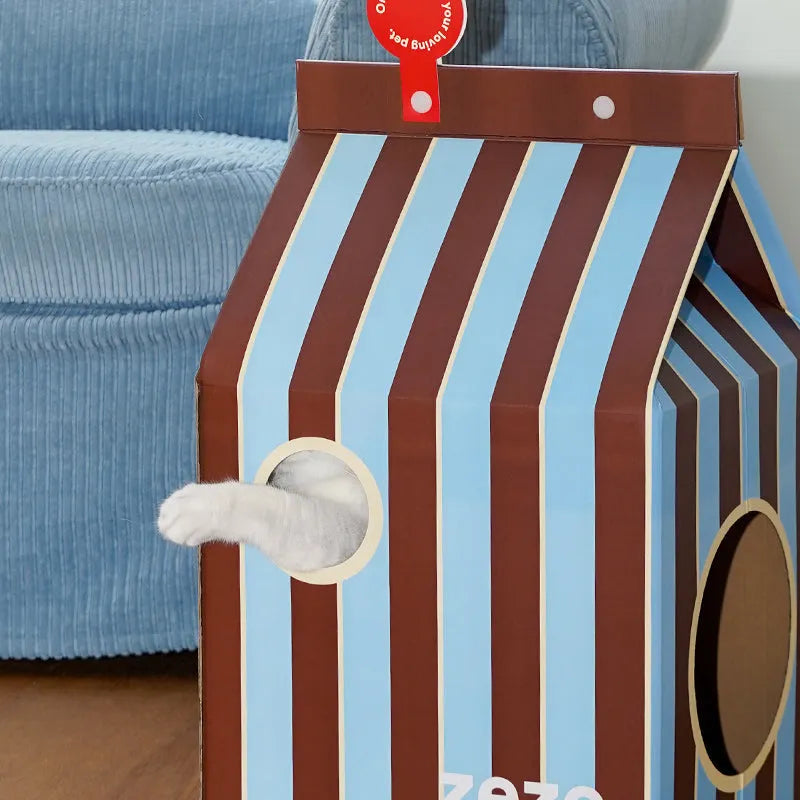 ZEZE Milk Carton Cat House – Cardboard Hideaway & Playhouse-Fussy Cat