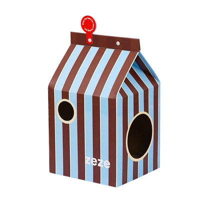 ZEZE Milk Carton Cat House – Cardboard Hideaway & Playhouse-Fussy Cat