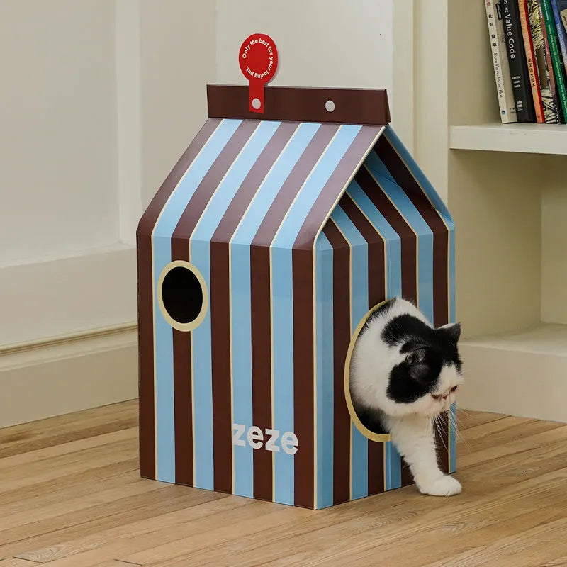 ZEZE Milk Carton Cat House – Cardboard Hideaway & Playhouse-Fussy Cat