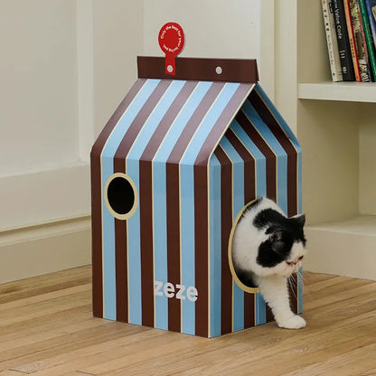 ZEZE Milk Carton Cat House – Cardboard Hideaway & Playhouse-Fussy Cat