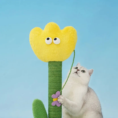 ZEZE Tulip Cat Scratching Post – Plush Flower Design with Rattle Leaves-Fussy Cat