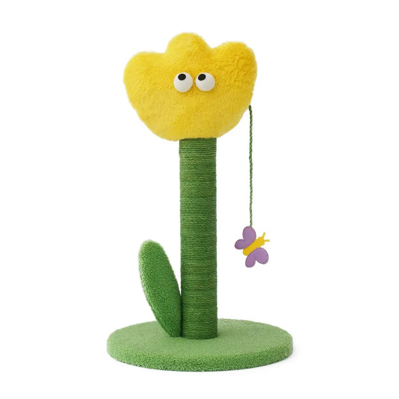 ZEZE Tulip Cat Scratching Post – Plush Flower Design with Rattle Leaves-Fussy Cat