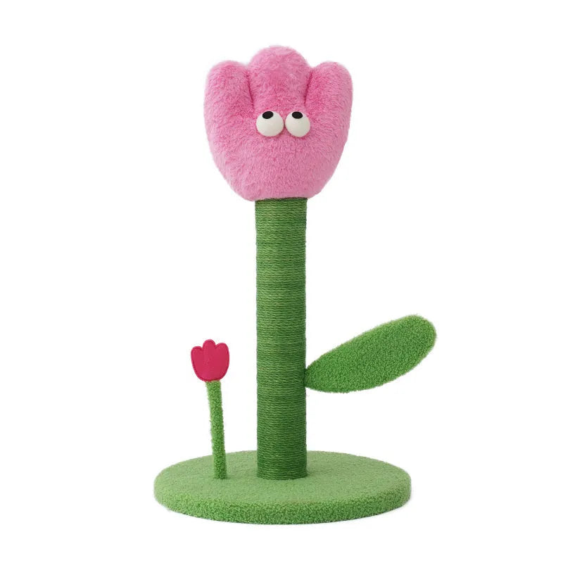 ZEZE Tulip Cat Scratching Post – Plush Flower Design with Rattle Leaves-Fussy Cat