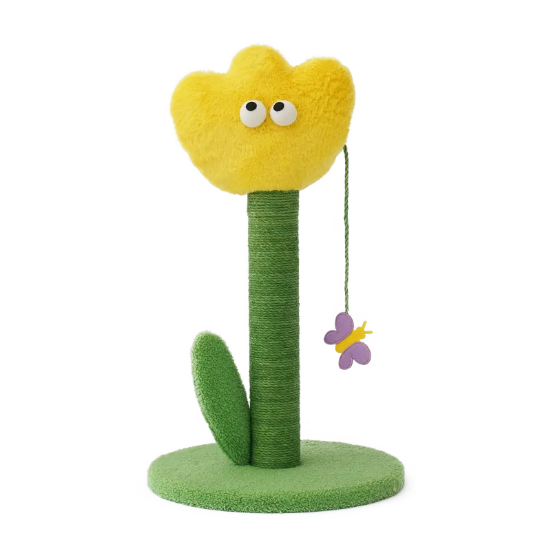 ZEZE Tulip Cat Scratching Post – Plush Flower Design with Rattle Leaves-Fussy Cat