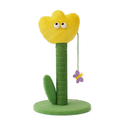 ZEZE Tulip Cat Scratching Post – Plush Flower Design with Rattle Leaves-Fussy Cat