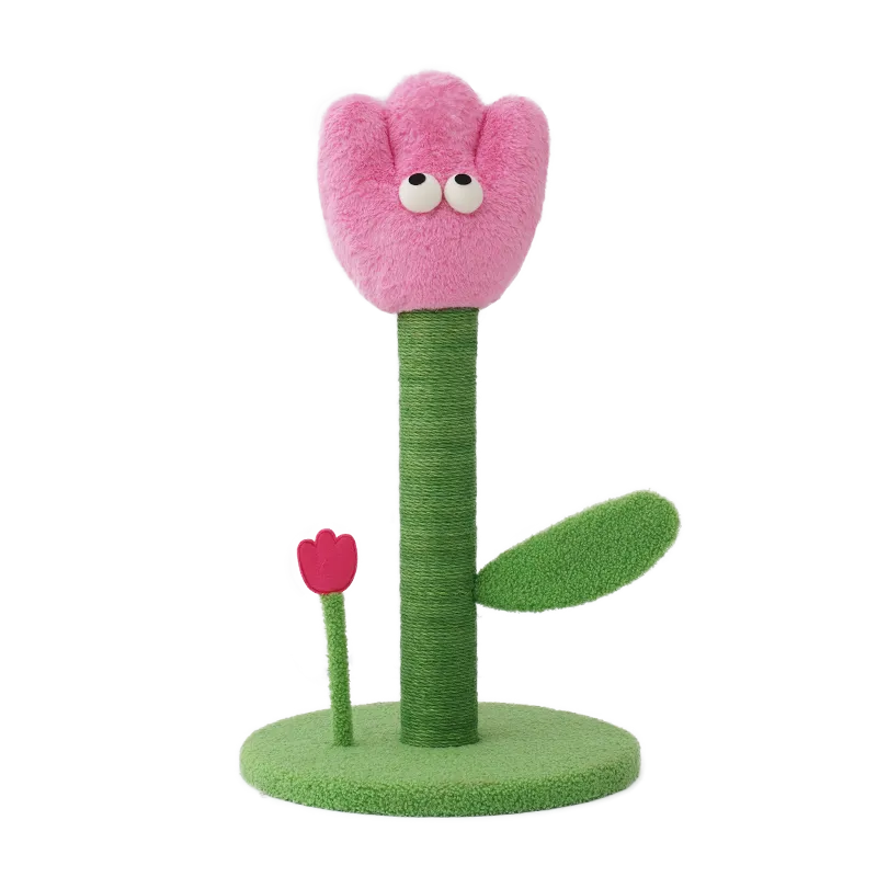 ZEZE Tulip Cat Scratching Post – Plush Flower Design with Rattle Leaves-Fussy Cat