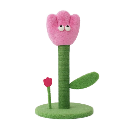 ZEZE Tulip Cat Scratching Post – Plush Flower Design with Rattle Leaves-Fussy Cat