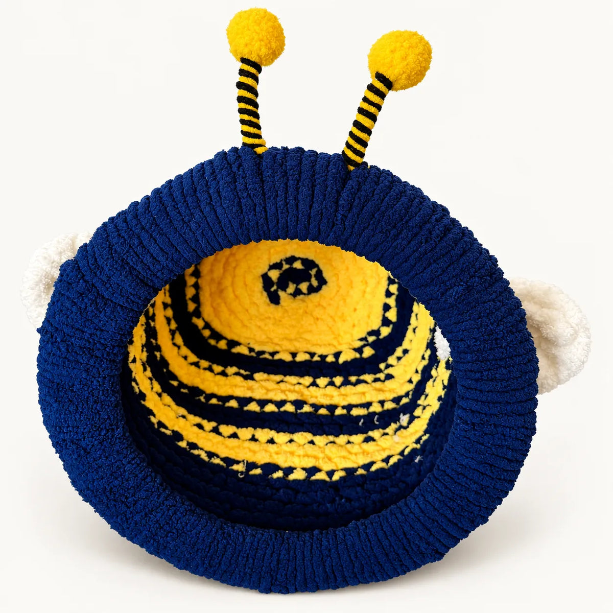 Luxury Chunky Knit Cat Cave Bed with Pom-Pom Toy - Handmade to Order