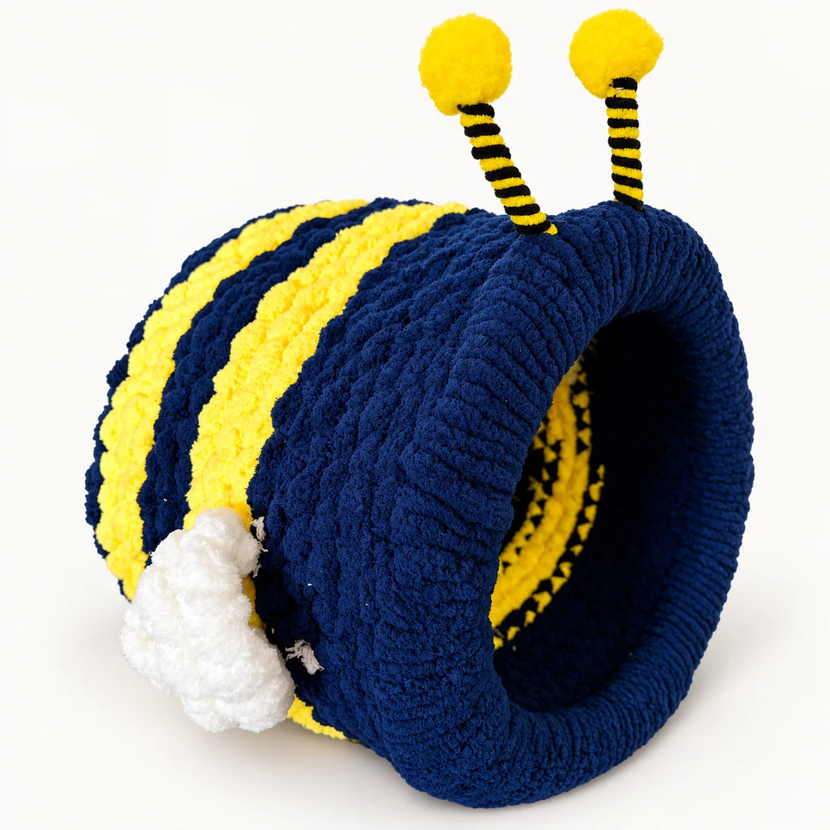 Luxury Chunky Knit Cat Cave Bed with Pom-Pom Toy - Handmade to Order