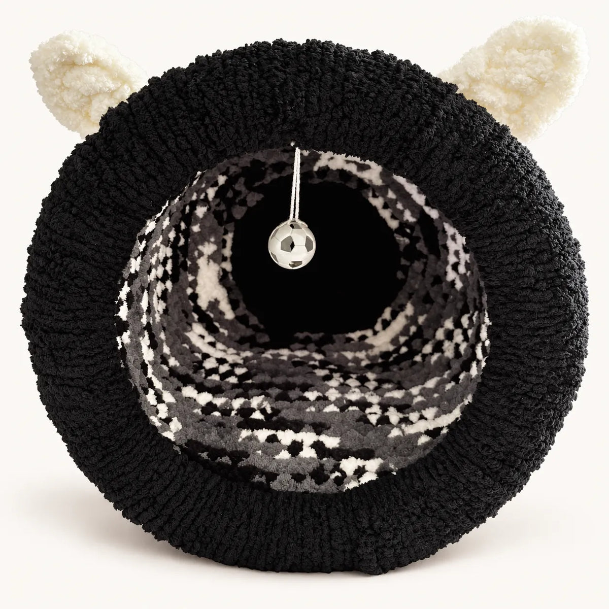 Luxury Chunky Knit Cat Cave Bed with Pom-Pom Toy - Handmade to Order