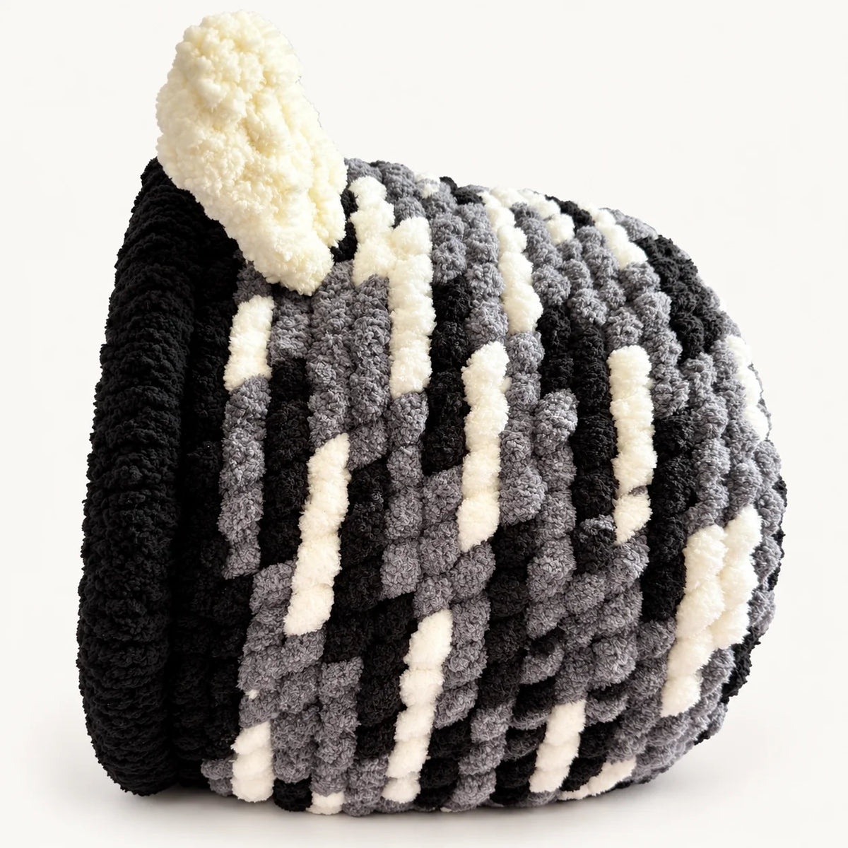Luxury Chunky Knit Cat Cave Bed with Pom-Pom Toy - Handmade to Order
