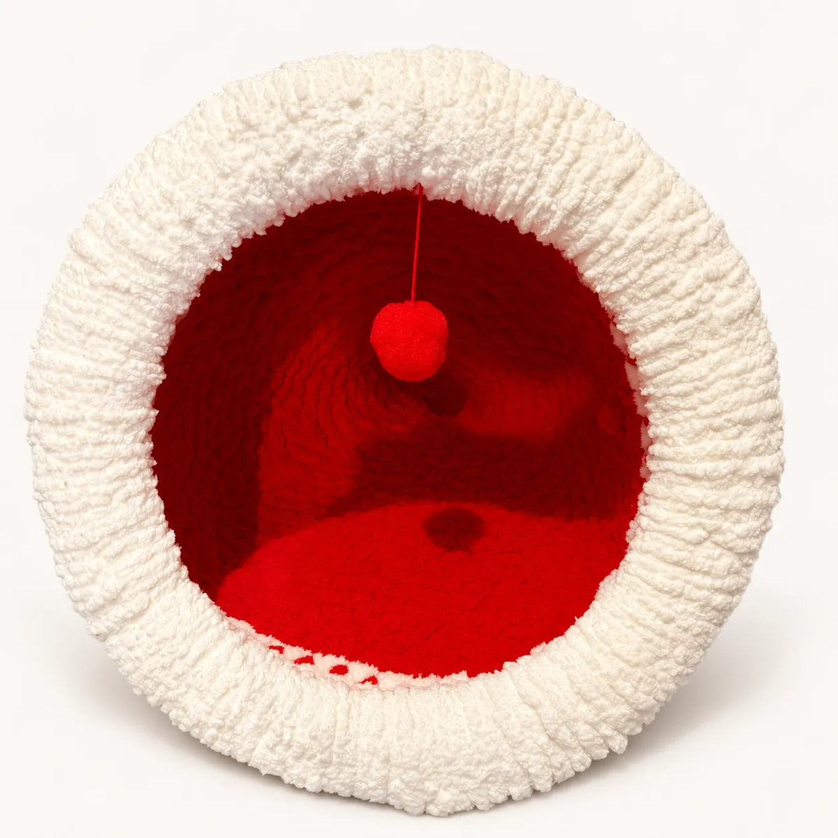 Luxury Chunky Knit Cat Cave Bed with Pom-Pom Toy - Handmade to Order