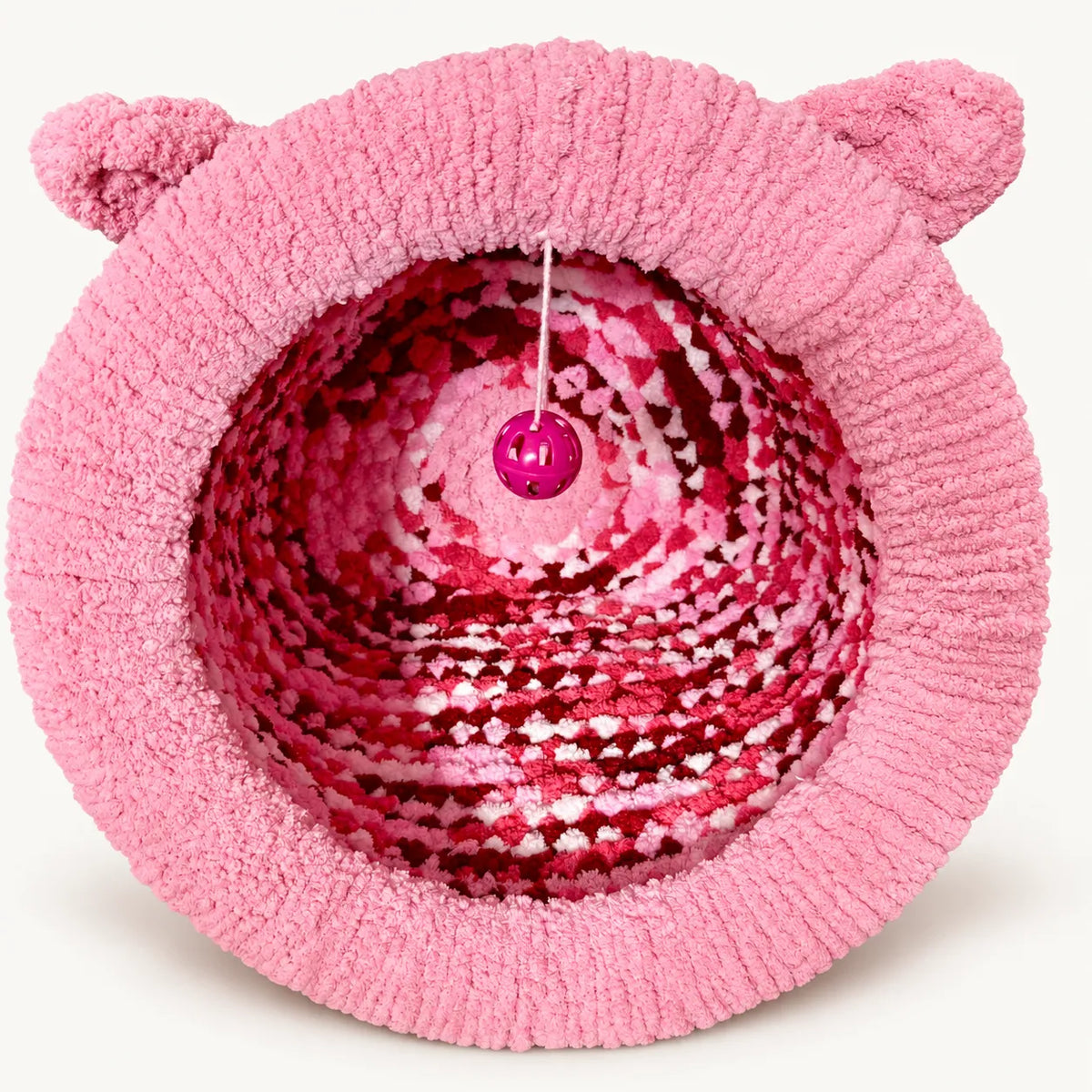 Luxury Chunky Knit Cat Cave Bed with Pom-Pom Toy - Handmade to Order